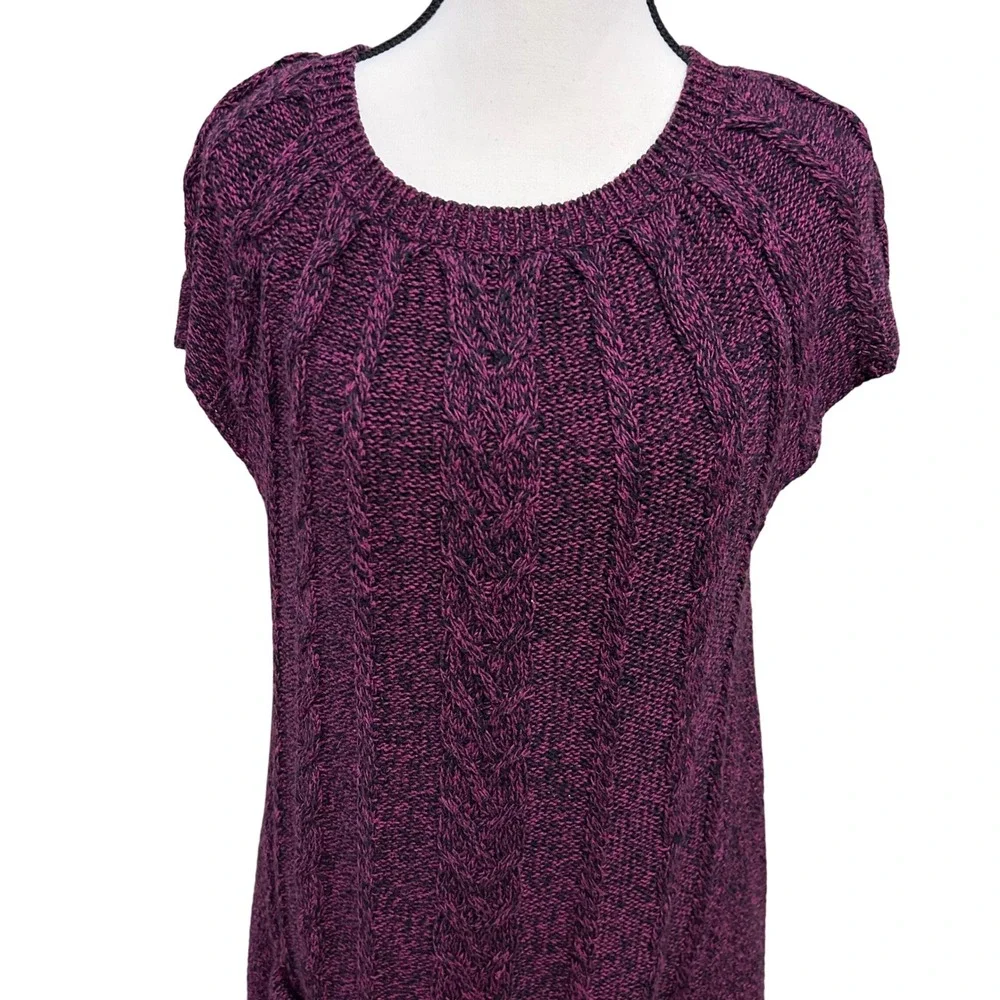 Style & Co. Womens XL Knit Sweater Dress Short Sleeve Purple Black‎ Pullover